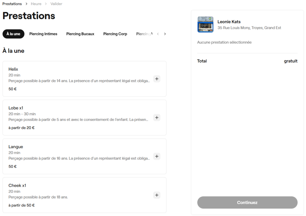 Rdv en ligne Troyes Leonie Kats Tattoo et Piercing